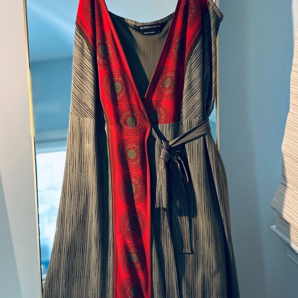 BCBGMaxAzria Red and Green Y2K Boho Hippie Wrap Sundress - Picture 4 of 4